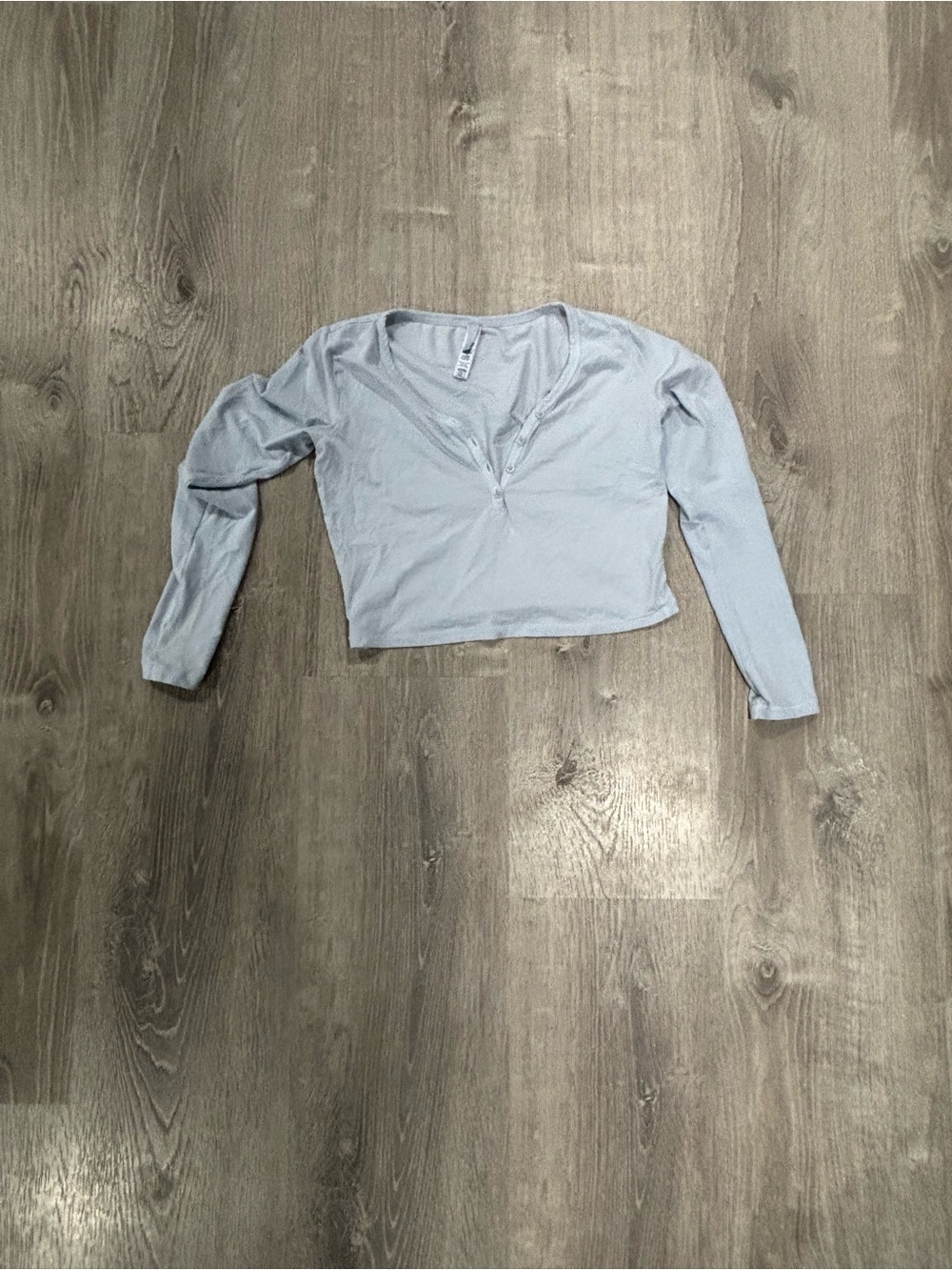 SKIMS Light Blue Long-Sleeve Henley Crop Top